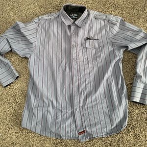 Fender XL Long Sleeve Striped Button Down Embroidered Shirt Mens Rock And Roll